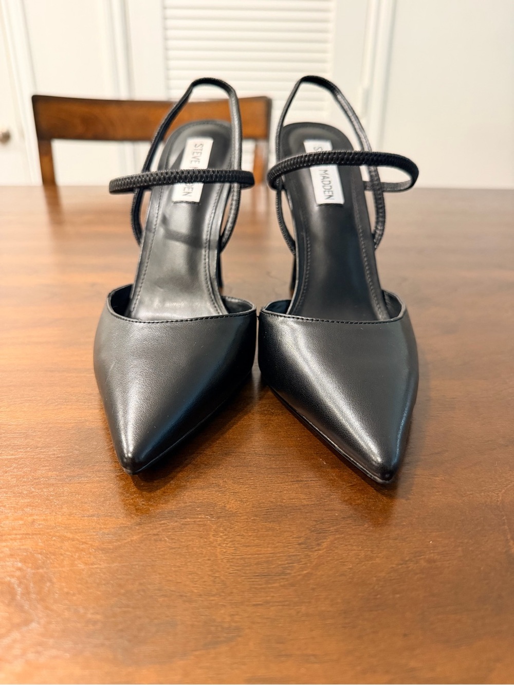Steve Madden Black Pointed-Toe Slingback Stiletto Heels - Picture 2 of 7